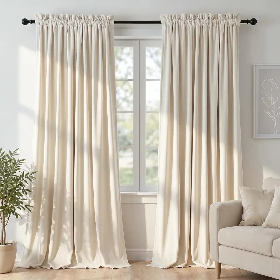 Dchola Ivory White Velvet Blackout Curtains Rod Pocket 52x84, 2 Panels