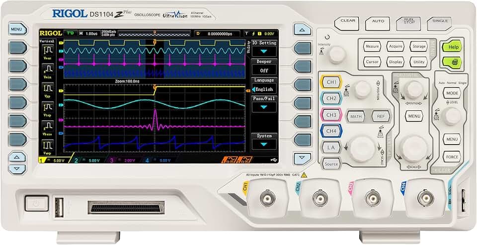 RIGOL DS1104Z Plus Oszilloskop Digital, 100 MHz, 4+16Kanal, 1GSa/s, 24 Mpts | Unterstützt 16-Kanal-Logikanalysator (MSO), 1GSa/s, 24Mpts, professionelles Tischdesign