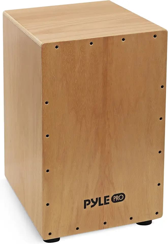 Pyle Stringed Jam Wooden Cajon, Handcraft Compact And Lightweight Percussion Box With Internal Guitar Strings, Rubber Capped Feet, Suitable For All Ages