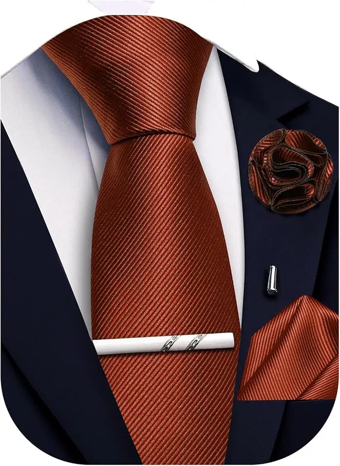 Einfarbige Krawatte für Herren, klassische gewebte Krawatte und Einstecktuch, Reversnadel, Krawattenklammer-Set für Hochzeit, Party, formelle Anlässe, 4 Stück