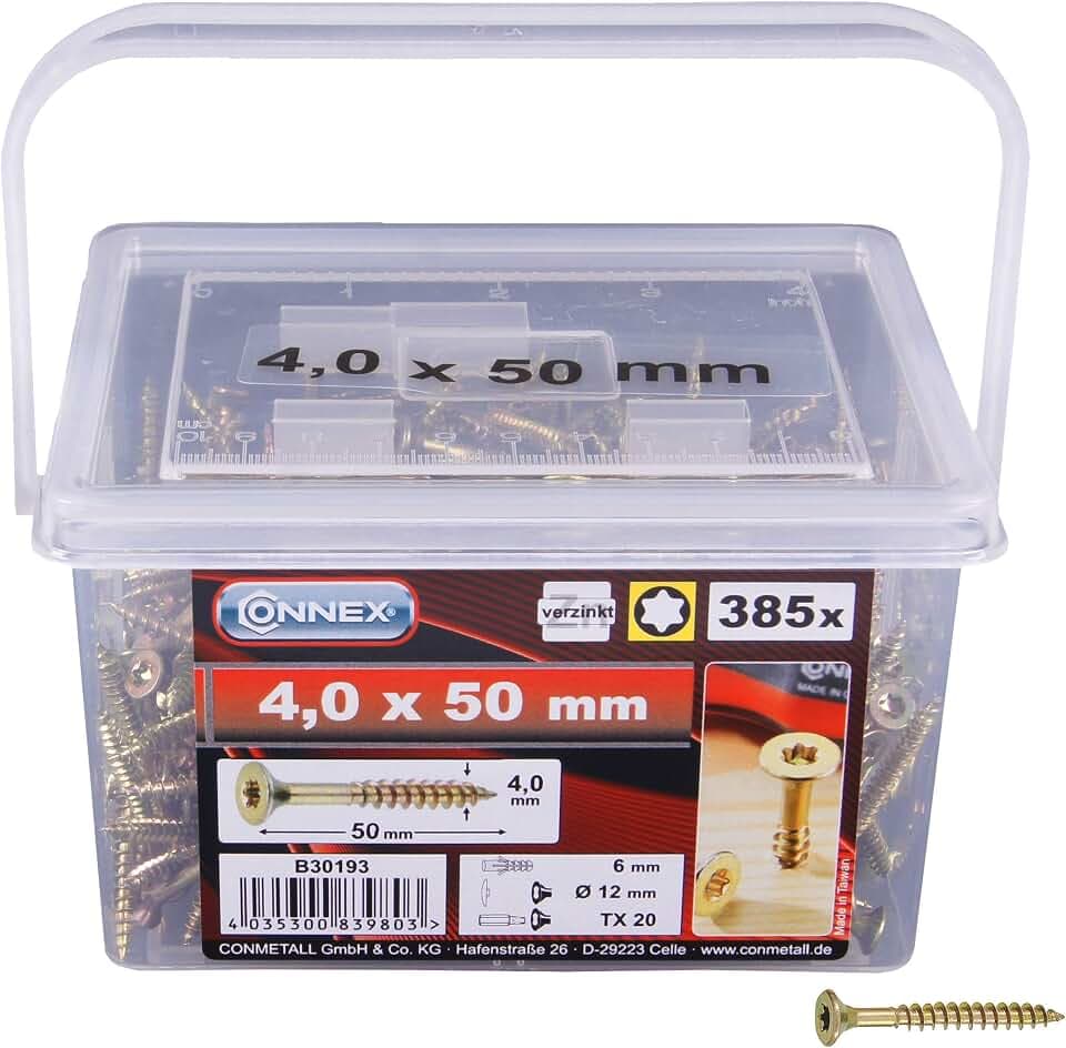 Connex Universalschrauben 4,0 x 50 mm – 385 Stück im Set – Senkkopf