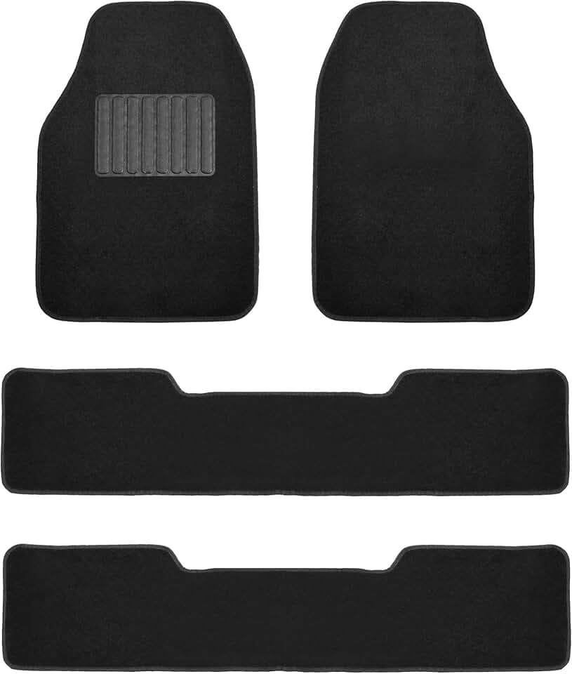 FFH Group Automotive Floor Mats - Carpet Floor Mats for Cars, SUVs & Trucks, 3 Rows Full Set, Universal Fit, Black