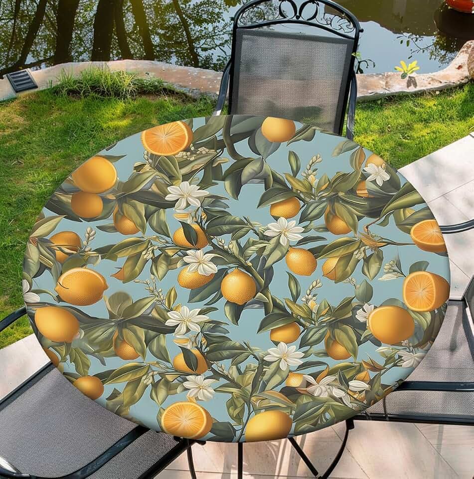 Round Waterproof Tablecloth Elastic Edge Fitted Table Cover Fits 42"-46" Table, 48Inch Tablecover, Orange