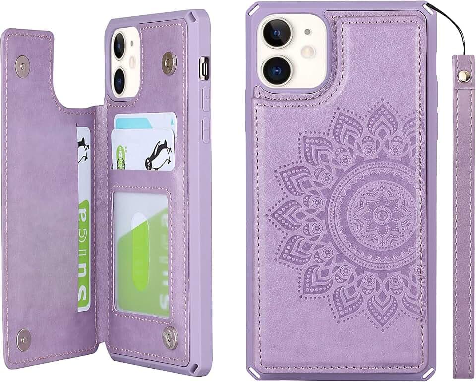 Cavor for iPhone 11 Wallet Phone Case with Card Holder, Purple