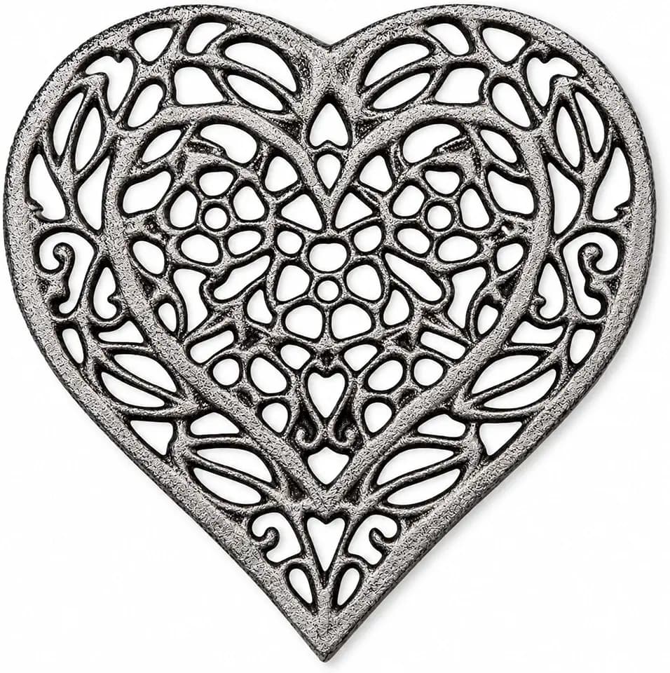 Comfify Untersetzer in Herzform aus Gusseisen -Dekorativer Herztuntersetzer aus Gusseisen für Küche oder Esstisch - Vintage, rustikales Design - 6.75X6.5 - Mit Gummifüßen - Recyceltes Metall