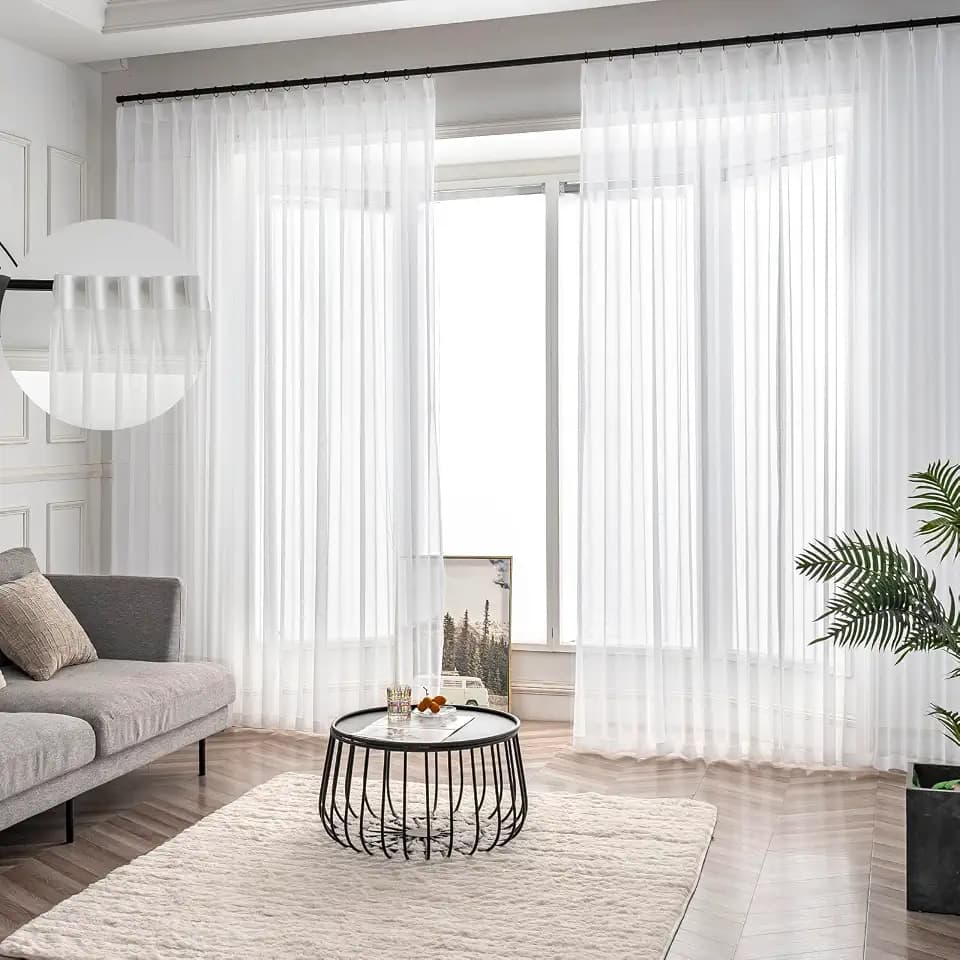 Off White Pinch Pleated Sheer Curtains 102 Inch Long Floor to Ceiling Linen