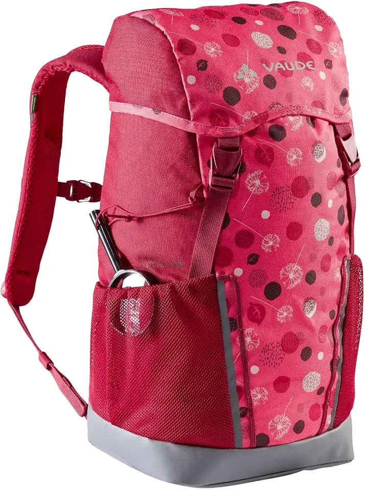 VAUDE Kinderrucksack Mädchen Puck - komfortabler Wanderrucksack Kinder 10L, Wetterfester Schulrucksack mit Regenhülle & Lupe, viel Stauraum - bright pink/cranberry, Einheitsgröße