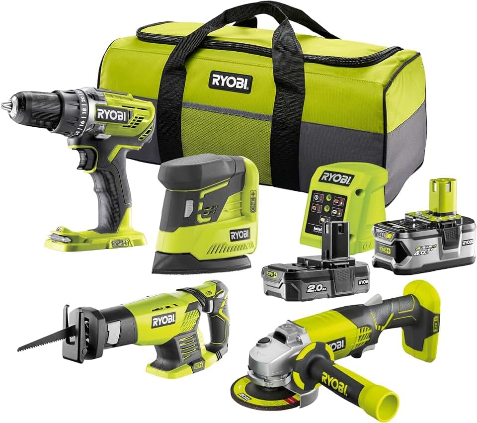RYOBI 18 V ONE+ 8-tlg. Kombo-Kit R18CK4E-242S, 8-teilig, inkl. 1 x 2,0 Ah, 1 x 4,0 Ah Akku und Ladegerät
