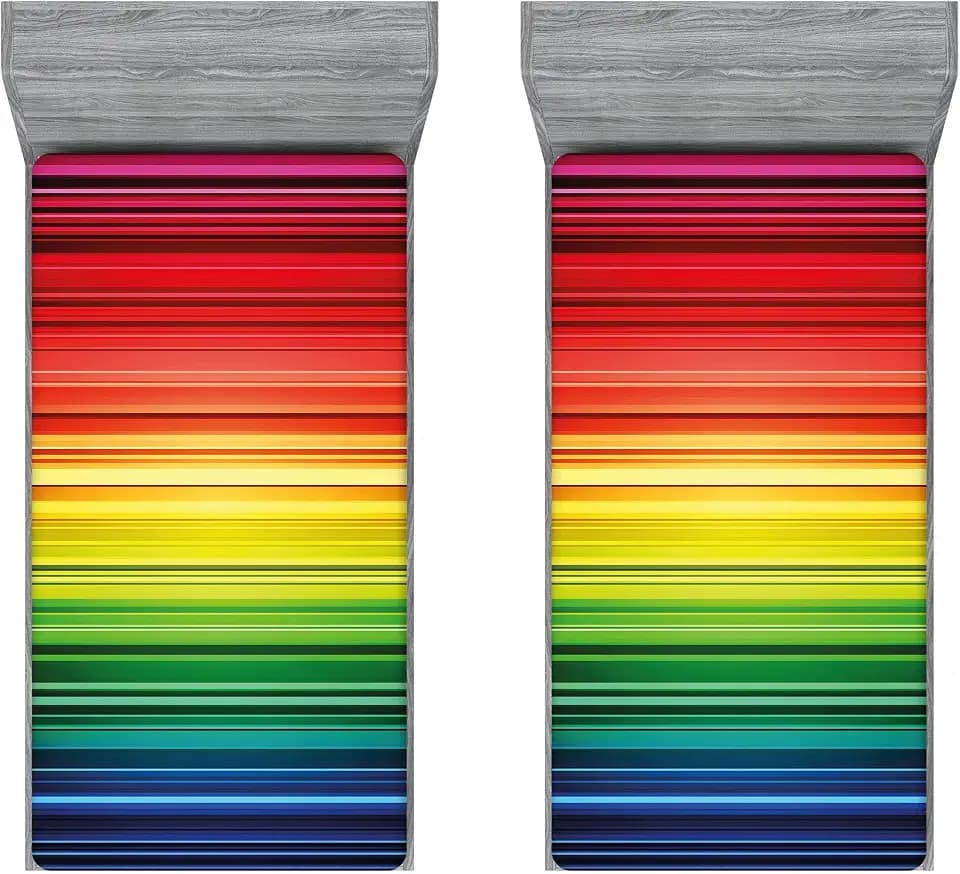 ABAKUHAUS Abstrakt Spannbettlaken-Set, Regenbogen-Streifen Neon, Bettbezug mit Rundum-Gummizug tiefer Einschub 2 Stück, 90cm x 200cm,Rot Blau