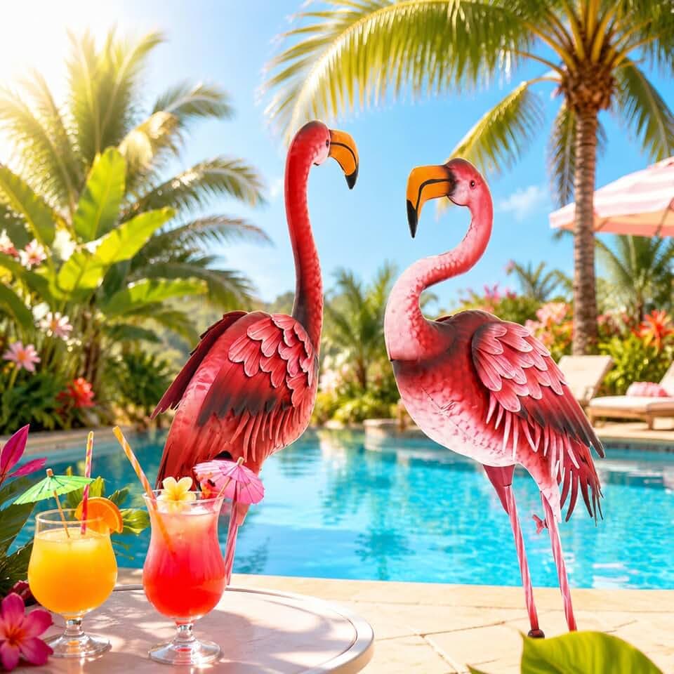37.2" Handmade Metal Flamingo Statue, Yard Decor with Ground Stakes