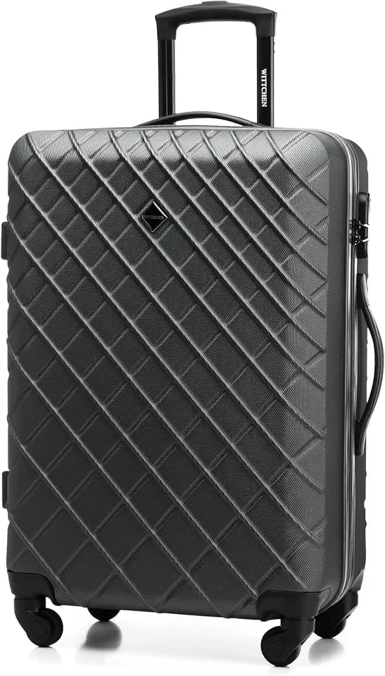 WITTCHEN Reisekoffer Rollkoffer Trolley Mittlerer Koffer Handgepäck Hartschale aus ABS mit 4 Spiner Rollen Zahlenschloss Teleskopgriff Classic line Größe L Schwarz