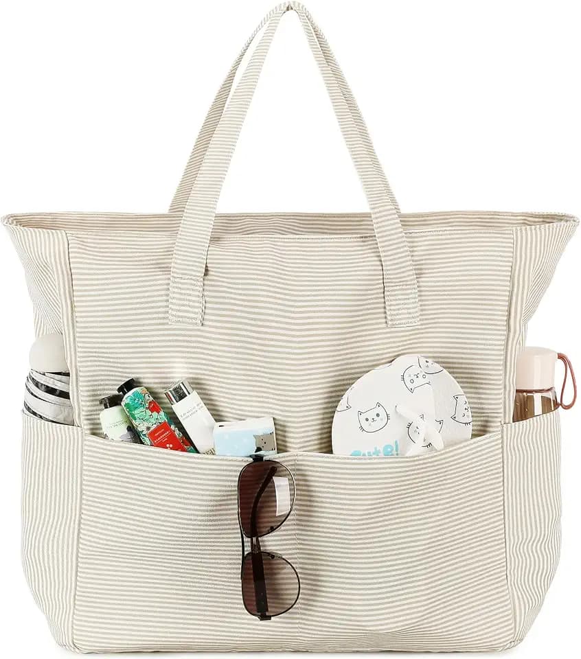 LEDAOU Large Beach Bag for Women, Waterproof Sandproof Tote Bag with Zipper