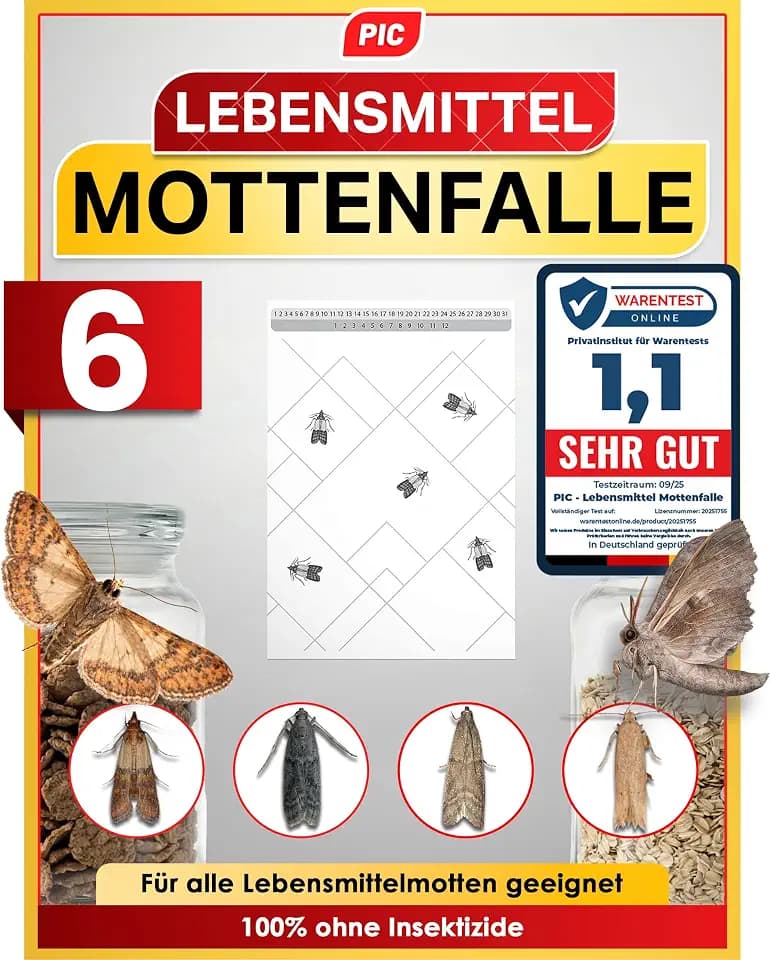 PIC Lebensmittelmotten Falle, 6 Stück Starke Pheromonfallen gegen Motten