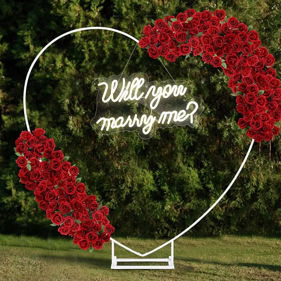 VIHOSE 6.6ft Large Metal Heart Arch, Will You Marry Me Neon LED Light Sign