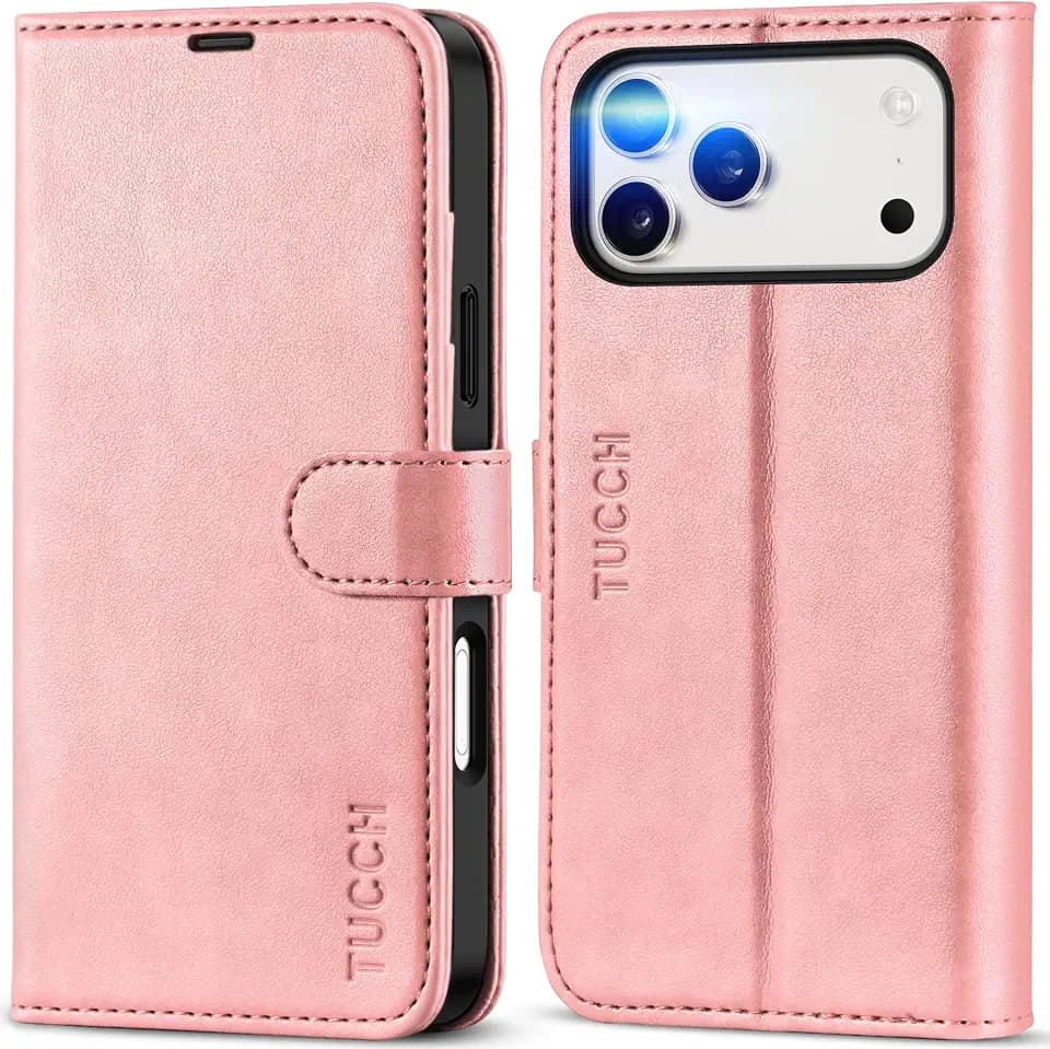 TUCCH Wallet Case for iPhone 18 Pro Max/17 Pro Max, 4 Card Slots, Rose Gold