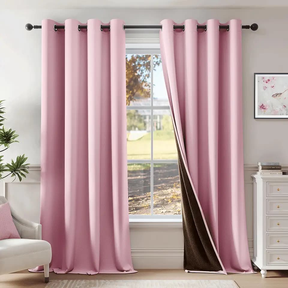 Beauoop Pink 100% Blackout Curtains for Bedroom Living Room 52x54 2 Panels