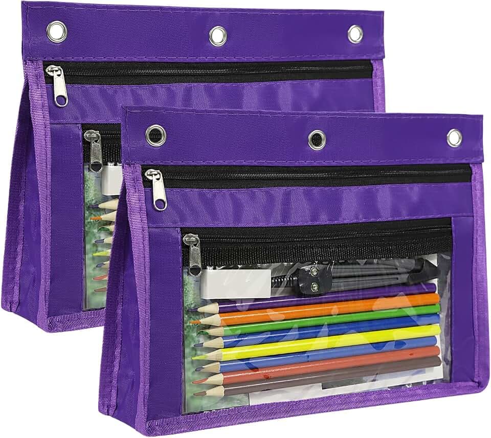 YoeeJob 2 Pack Expandable Pencil Pouches for 3 Ring Binders, Purple