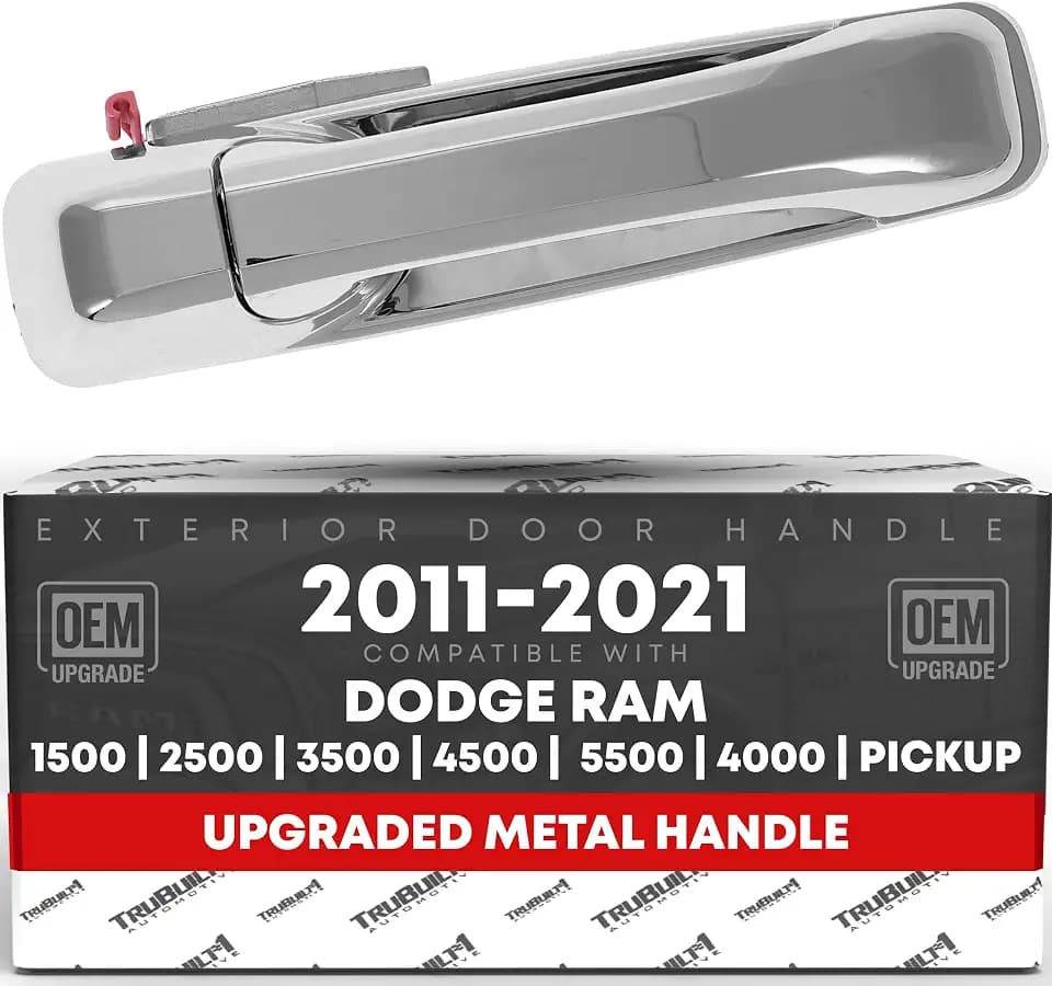 T1A Exterior Front Passenger Door Handle, Upgraded Metal - Compatible with 2011-2018 Dodge Ram 1500, 11-20 Ram 2500, 11-21 Ram 3500, Ram 4500, Ram 5500 - All Chrome - OEM 55112384AC-ACHMT, 91011