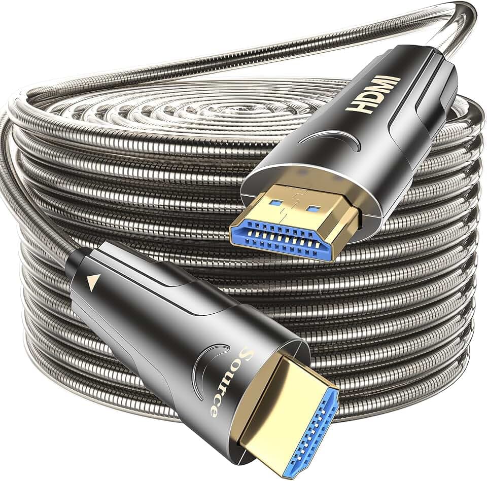 8K HDMI Glasfaserkabel30M,Stahlpanzerung Optisch HDMI 2.1 Kabel 48Gbps Ultra High Speed,In Wall CL3 Rated,AOC 8K@60Hz,4K@120Hz/144Hz Dynamic HDR eARC Dolby HDCP2.2 Kompatibel mit PS5,Xbox