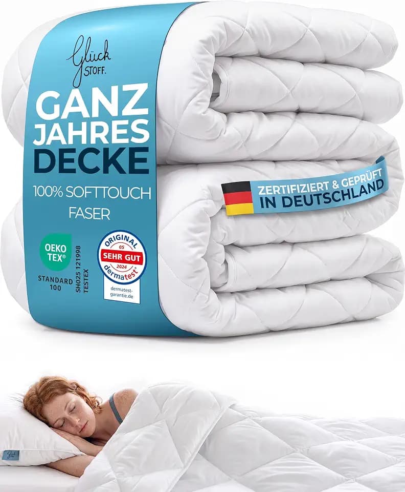 Glückstoff® Ganzjahresdecke 135x200 cm - Steppdecke mit Softtouch-Faser