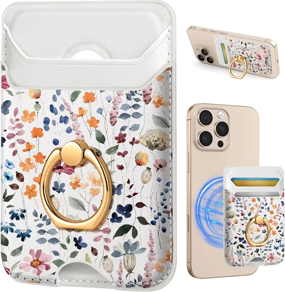 Shorogyt Compatible with Magsafe Wallet with Ring, Wild Flower