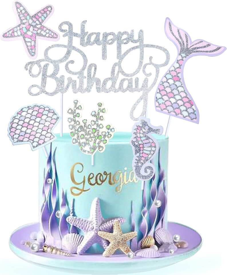 Happy Birthday Silber Glitzer Meerjungfrau Tortendeko