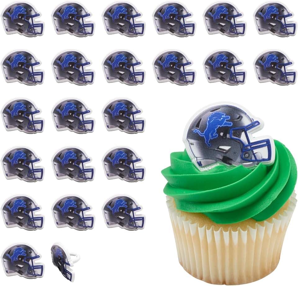 NFL Detroit Lions Football Helmet Cupcake Decoration Toppers | 24 Pack