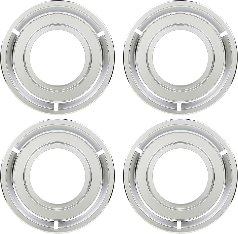 KITCHEN BASICS 101 Made in the USA 5303131115, 540T014P01 and RGP 300 Replacement Round Range Gas Stove Drip Pans for Frigidaire and Tappan, 4 Pack