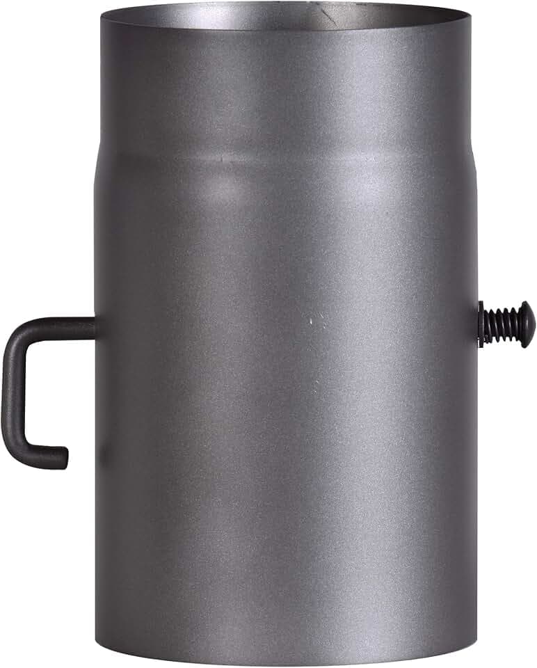 FIREFIX RD150/2D Ofenrohr aus 2 mm starken Stahl (Rauchrohr) in 150 mm Durchmesser, für Kaminöfen und Feuerstellen, Senotherm, dunkelgrau, 250 mm lang mit Regulierklappe