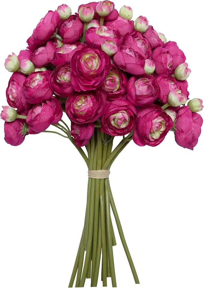 Ranunculus Artificial Flowers (Rose Red, 18 Pieces), Silk Mini Bouquets for Home Decor, Wedding, Table Centerpiece and Bridal Shower Decorations, DIY Bulk Faux Floral Arrangements