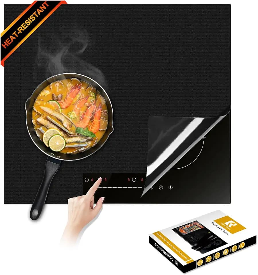 Extra Large Induction Cooktop Protector Cover Mat (Magnetic) | 300°C (572°F) Heat-Resistant | Power Boost Compatible |,Range Covers for Electric Stove (Pure Black, 21.2x35.4 In)