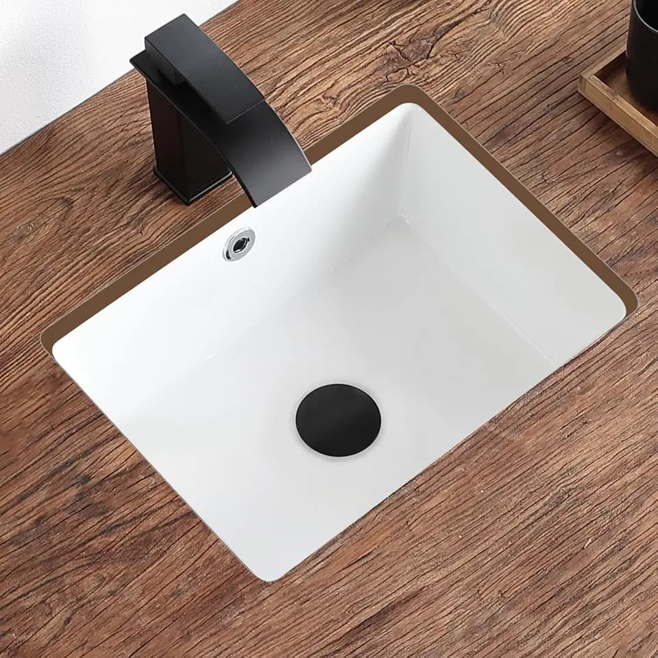 Undermount Bathroom Sink 16 Inch White Rectangular with Overflow