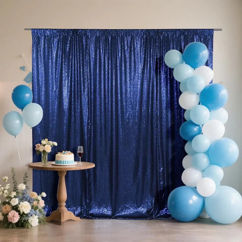 SquarePie 6x8ft Navy Blue Sequin Backdrop, High Density Non-Transparent Glitter Curtain for Photography, Birthday, Wedding Party Decorations, Thick Solid Background with 4" Rod Pocket, 1 Panel