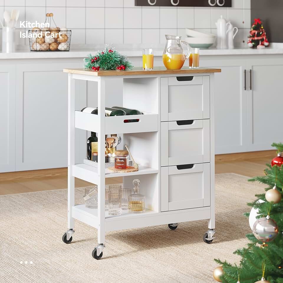 YITAHOME Small Solid Wood Top Kitchen Island Cart on Wheels with Storage