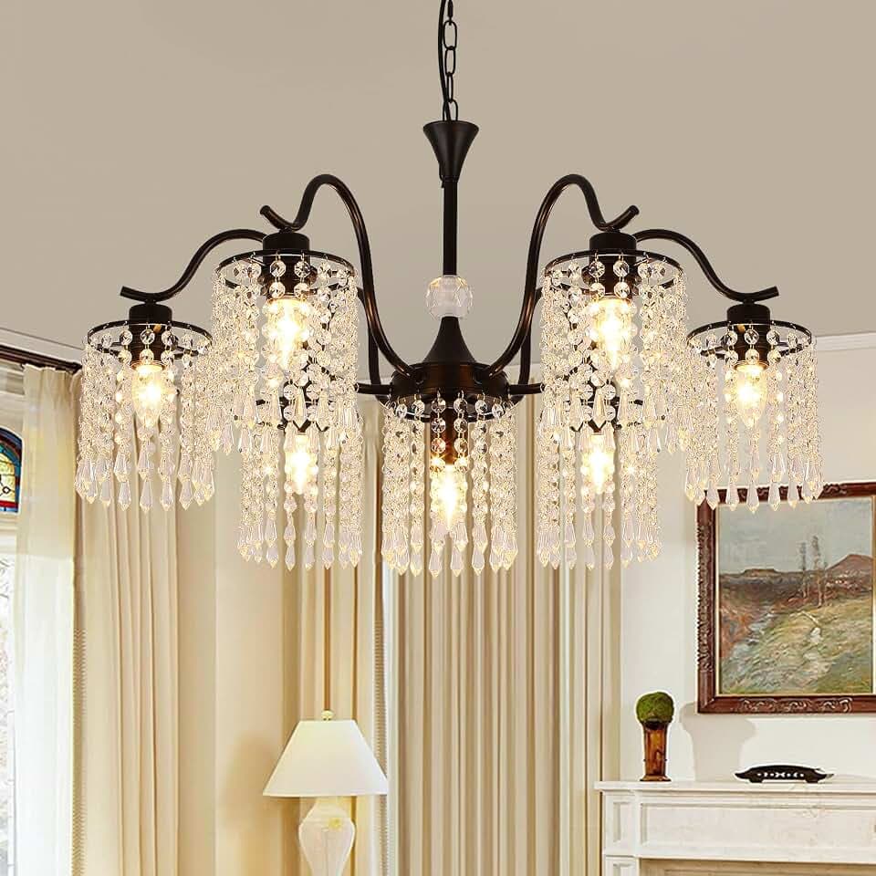 Ganeed Modern Kristall Kronleuchter Wassertropfen Schwarz 7 Licht