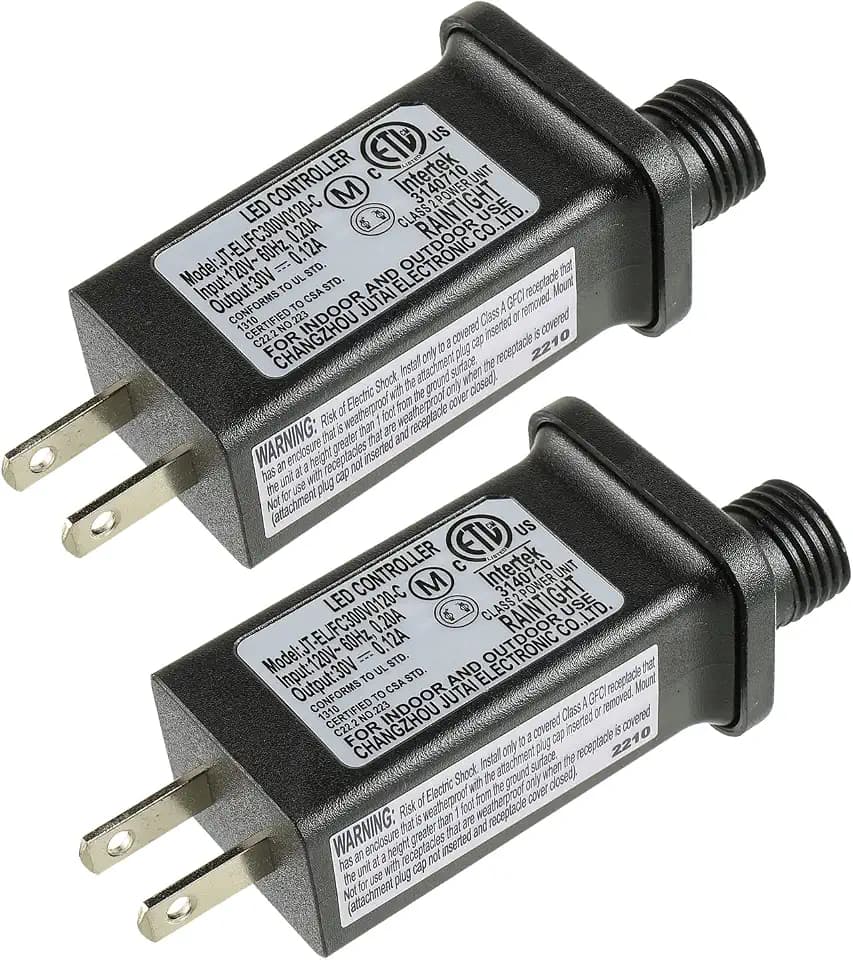 30V 3.6W LED Transformer Replacement Class 2 Power LED Controller with 8 Modes Supply for Christmas String Light Inflatable Decorations IP44 Waterproof Low Voltage Transformer (2 Pcs)