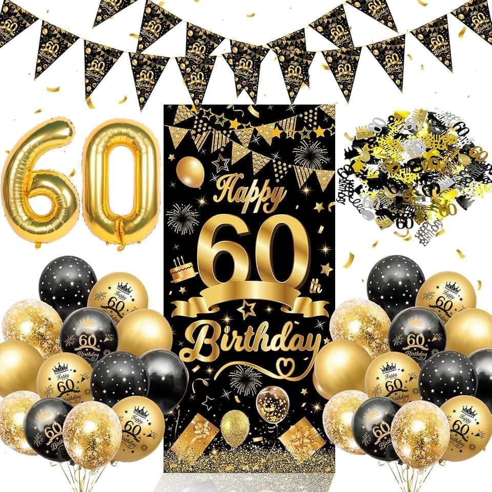 60. Geburtstag Deko für Männer, Deko 60.Geburtstag Luftballons Schwarz Gold