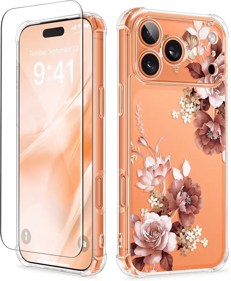 GVIEWIN for iPhone 17 Pro Case Floral Clear Slim Women