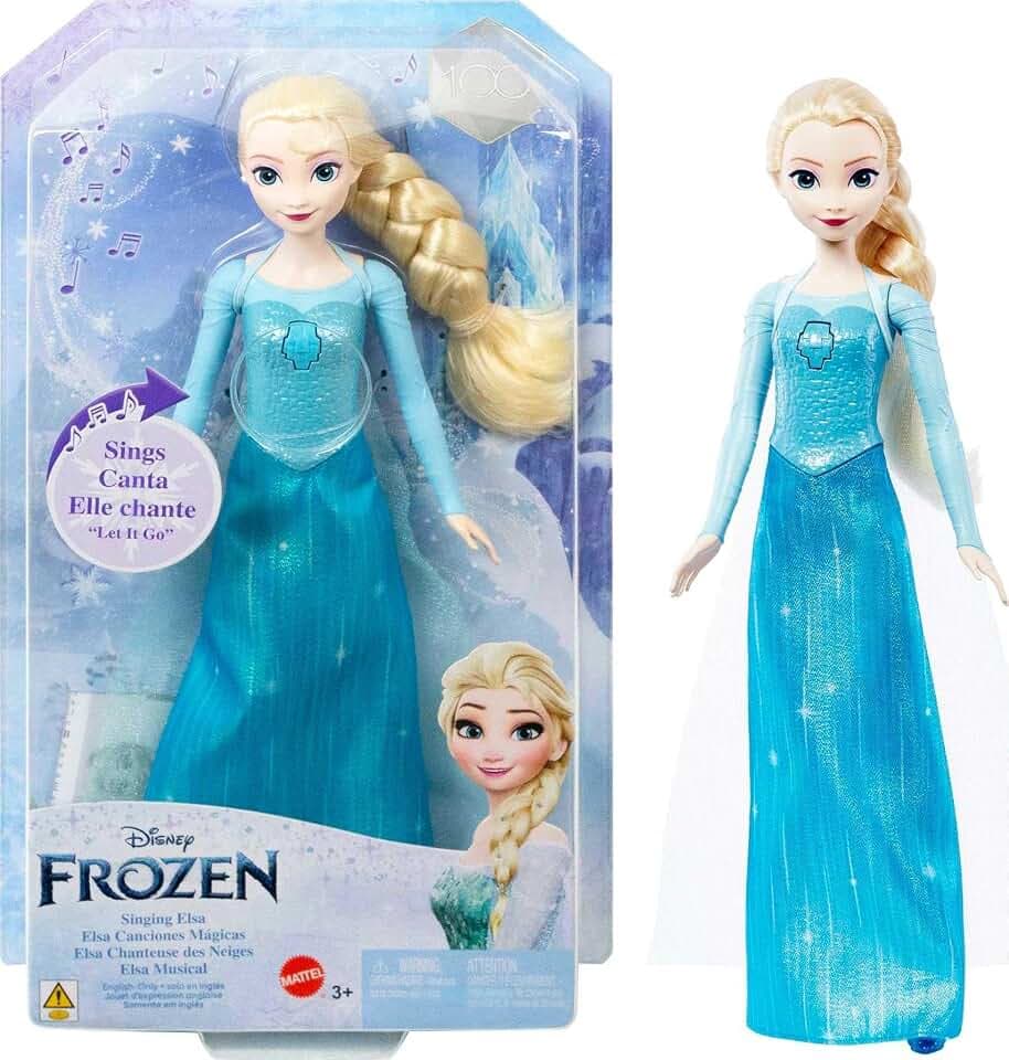 Mattel Disney Frozen Die Eiskönigin Spielzeug, Singende ELSA Puppe in charakteristischer Kleidung, singt Lass jetzt los aus dem Disney-Film Die Eiskönigin, Französisch Version HMG31