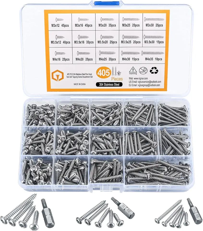 405 Stück Edelstahl Torx‑Schrauben‑Set M3‑M4 mit 3 Schraubbits