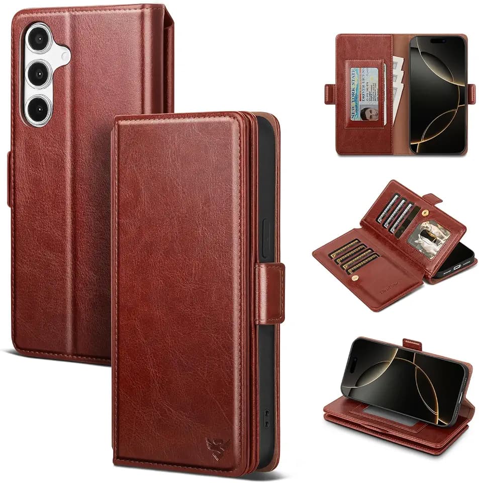 Compatible with Samsung Galaxy A16 5G Case Wallet with Card Holder Women Men,RFID Blocking PU Leather Phone Case Flip Shockproof Protector Cover Credit Card Slot Kickstand,Brown