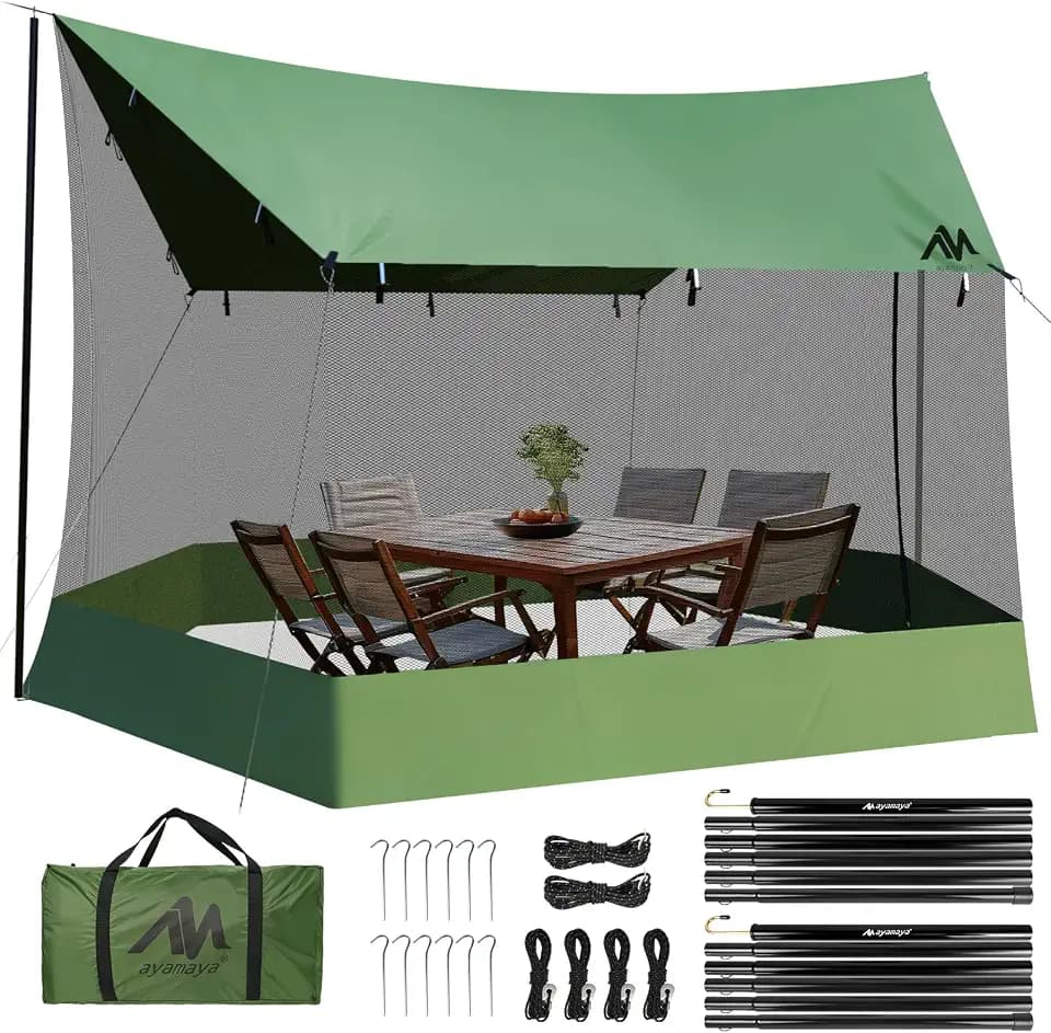 AYAMAYA Screen House for Hammock, 18 x 11FT Camping Tarp with Mosquito Net