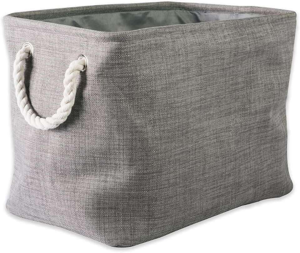 DII, Collapsible Variegated Polyester Storage Bin with Cotton Handles Medium Gray