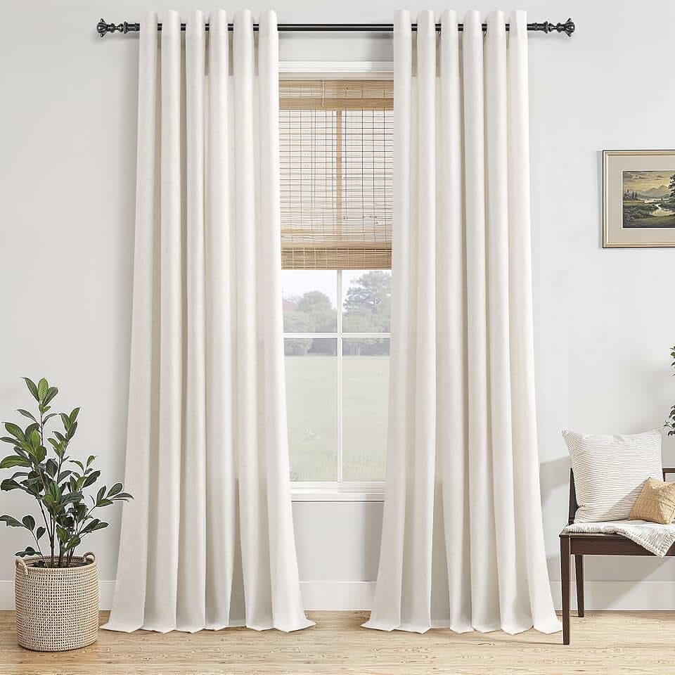 Jowels Natural Linen Grommet Curtains 98 Inch Long 2 Panels for Living Room