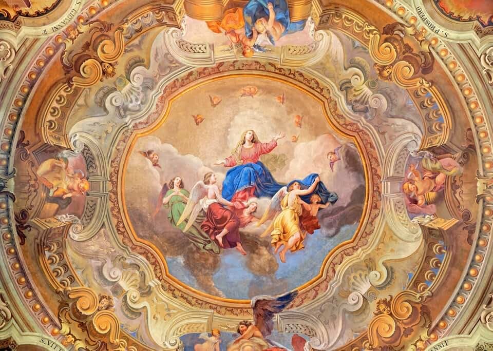 BELECO 7x5ft Fabric Church Backdrop The Ceiling Fresco of Assumption of Virgin Mary Photography Background Wallpaper Catholic Religious Belief Church Event Decor Photo Studio Props