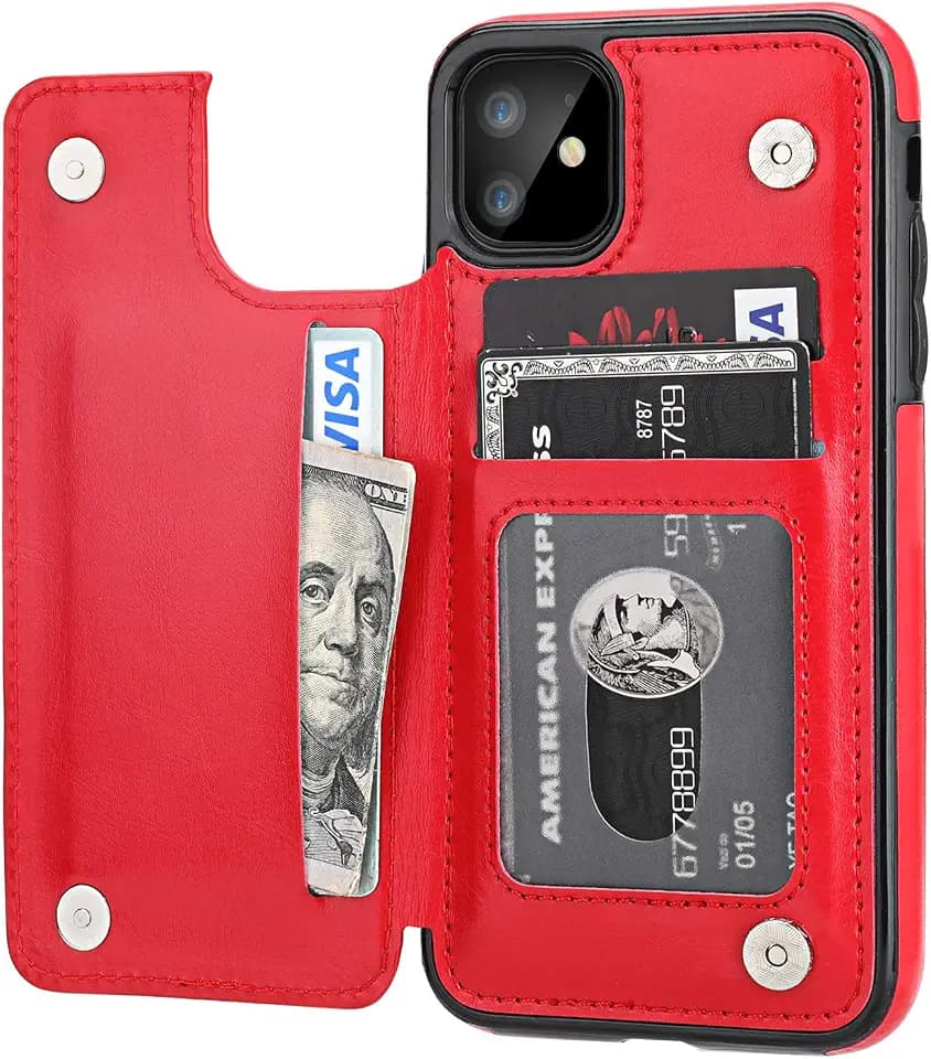 ONETOP for iPhone 11 Wallet Case with Credit Card Holder,Red