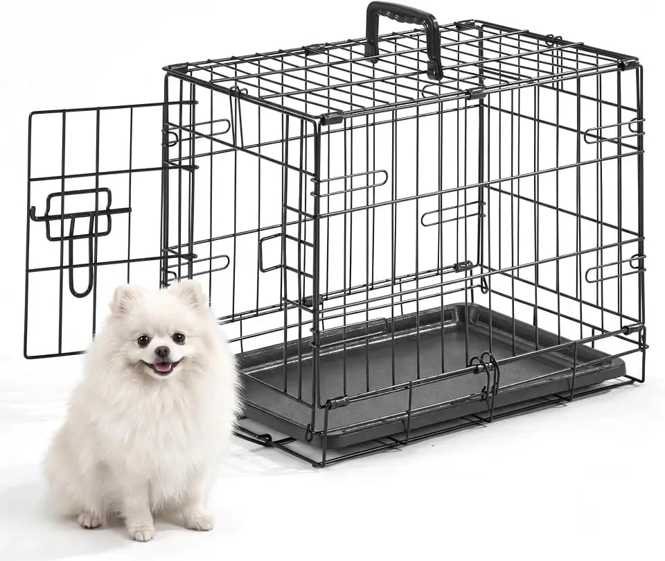 18 Inch Single Door Dog Crate - Foldable Metal Kennel with Removable Tray