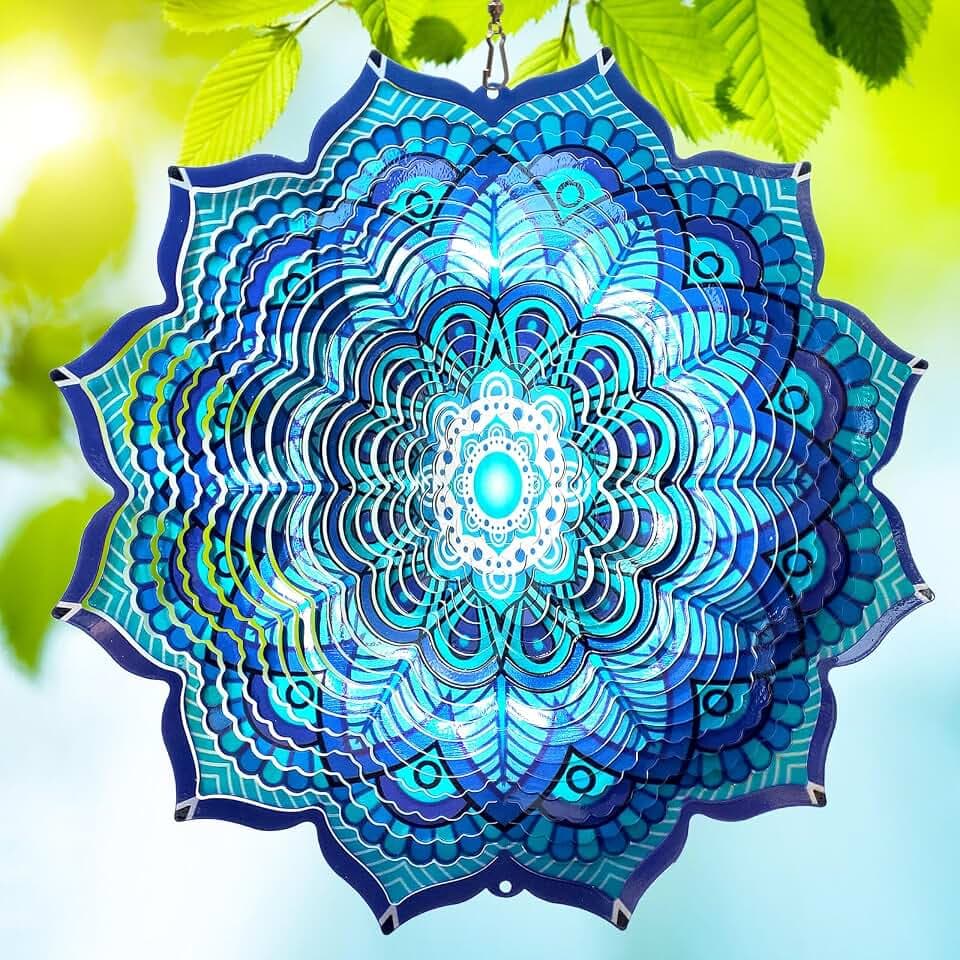 Wind Spinner Mandala Rich Blue 3D Metal Wind Spinners