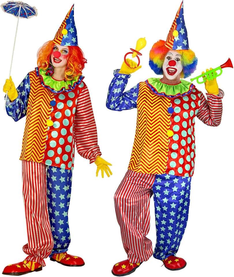 Widmann - Kostüm Clown, Oberteil mit Kragen, Hose und Hut, für Erwachsene, Zirkus, Mottoparty, Karneval