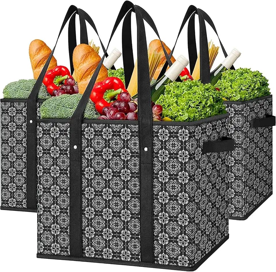 Reusable Grocery Bags 3 Pack, Foldable & Water Resistant Shopping Bags